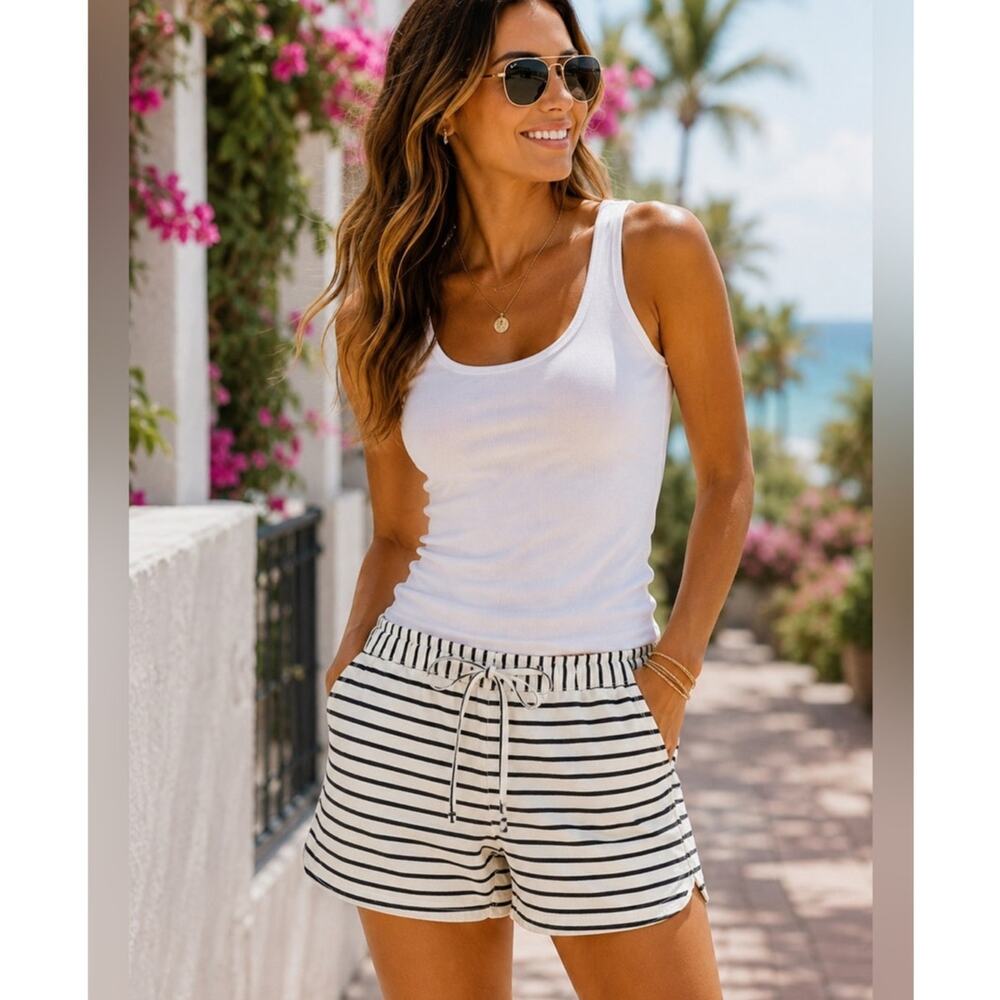 J.Crew Linen Blend Striped Drawstring Shorts Navy Ivory XS NWT